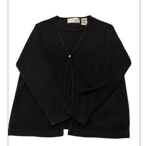 Sarah Bentley size large black knit cardigan with attached matching shell EUC